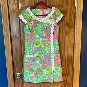 Lilly Pulitzer Green and Pink Asymmetrical Sheath Dress
